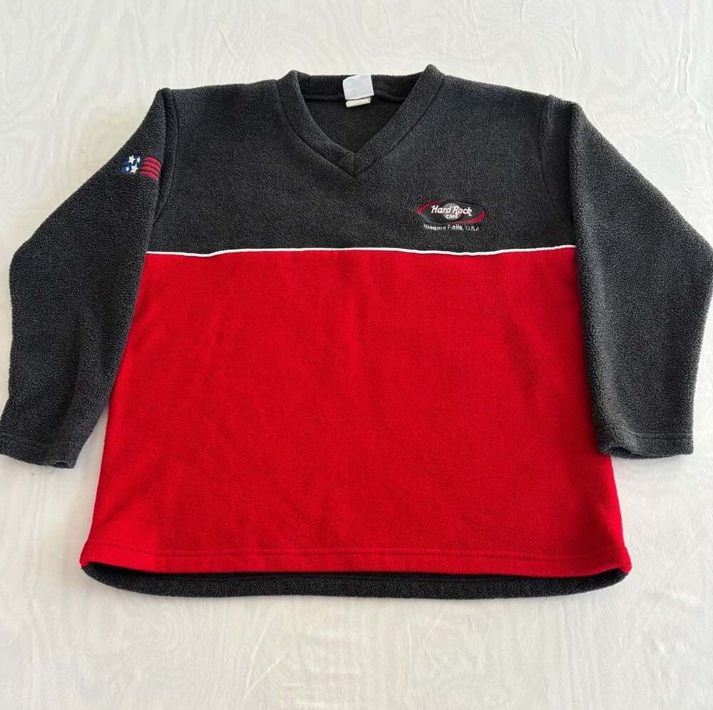 Vintage Hard Rock Cafe Niagara Falls Fleece Pullover Charcoal Gray Red Size M